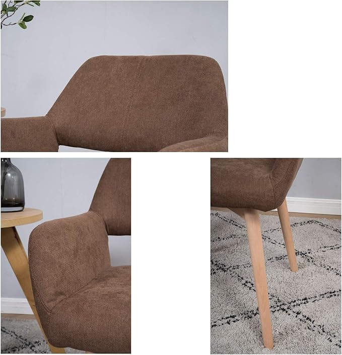 Desk Chair No Wheels Vanity Chair Comfy Accent Chair for Living Dining Room Bedroom Home Office Mid Century Modern Upholstered Armchair Sofa Chair (Brown, 1)