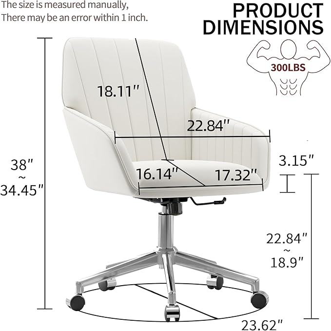 YISHENG Velvet Office Desk Chair with Silver Base, with Wheels,Modern Height Adjustable 360 Degree Swivel Upholstered Vanity Chairs with Arms for Living Room Bedroom,Cream
