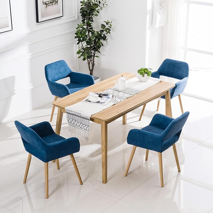 Mid Century Modern Dining Chairs Set of 4 & 2 & 6 Comfy Accent Chair Upholstered Kitchen Dining Living Room Chairs for Bedrooms Waiting Room Home Arm Desk Chair No Wheels (Blue, 4)