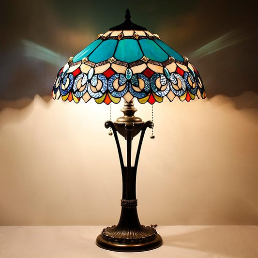 Tiffany Table Lamp Blue Stained Glass Desk Lamp 16X16X24 Inches Jewelry Baroque Style Reading Light