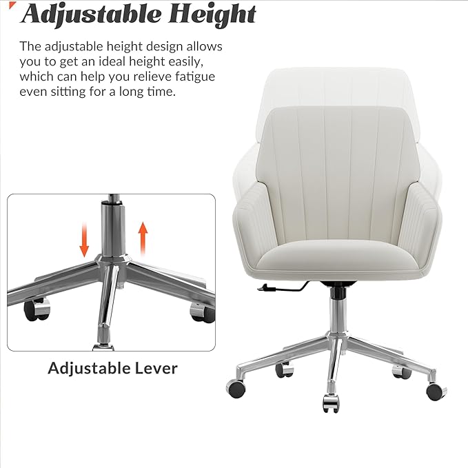 YISHENG Velvet Office Desk Chair with Silver Base, with Wheels,Modern Height Adjustable 360 Degree Swivel Upholstered Vanity Chairs with Arms for Living Room Bedroom,Cream