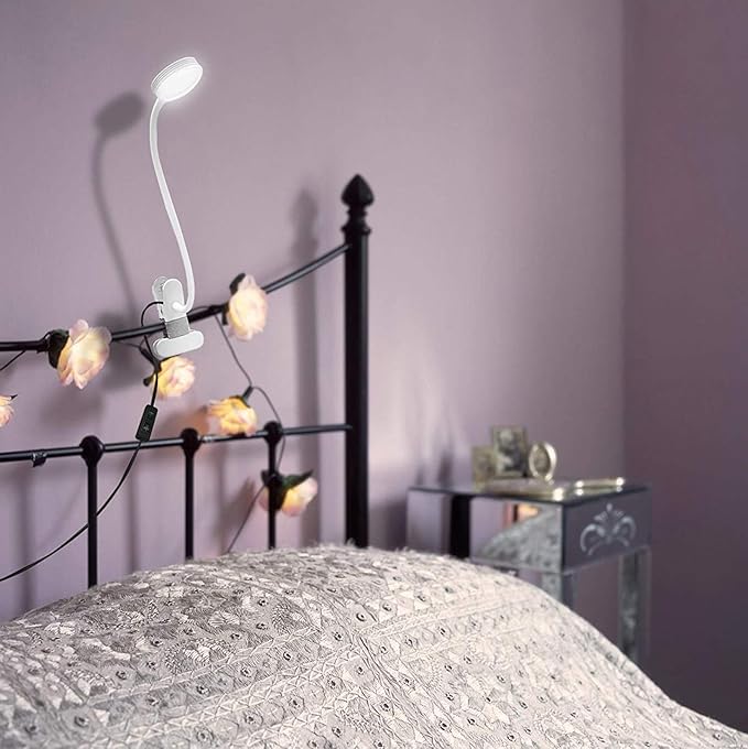 LEPOWER Clip on Light/Reading Lights/Book Light Color Changeable/Night Lights Clip on for Desk, Bed Headboard and Computers, Adapter Included (White)