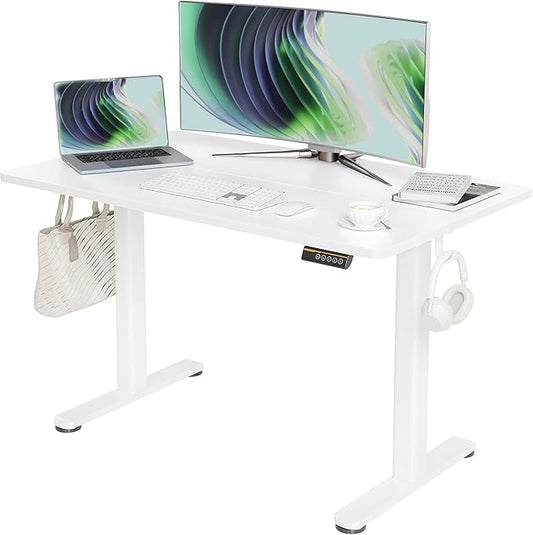 Seang Electric Standing Desk, Adjustable Height Stand up Desk with 3 Memory Presets, 48x24 Inch Sit Stand with Splice Board for Home Office Computer Workstation, White Frame/White Top
