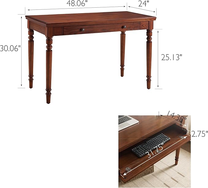 Farmhouse Oak Laptop Desk with Drop Front Keyboard Drawer, Solid Wood Writing Desk for Home Office, Mission Oak – Leick Home, 82410