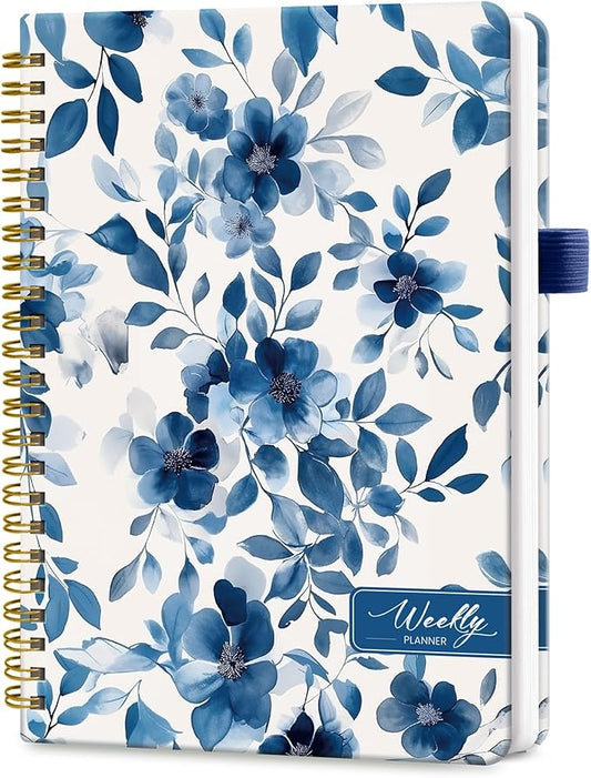 Undated Weekly Planner, Weekly To Do List Notebook with Goal & Habit Tracker Organizer, A5 Weekly Planner Notebook with Spiral Binding, 6.1" x 8.2" - Blue Blossom
