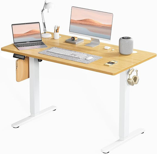 SMUG Adjustable Height Standing Desk 48 Inch Electric Sit Stand Up Down Computer Table Ergonomic Rising Modern Lift Motorized Gaming Desktop Workstation for Work Home Office - Oak