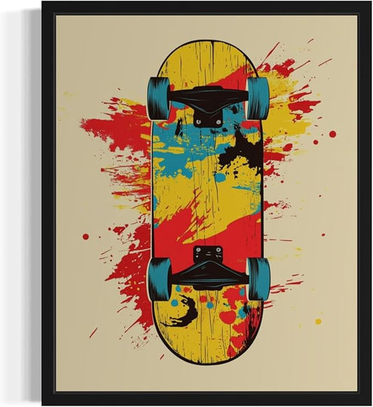Skateboard Pop Art Poster Print, Vintage Retro Wall Art Decor Paintings Classic Artwork for Bedroom Living Room Decorations. 43 (Skateboard, 11 x 14 inches, Black Frame)