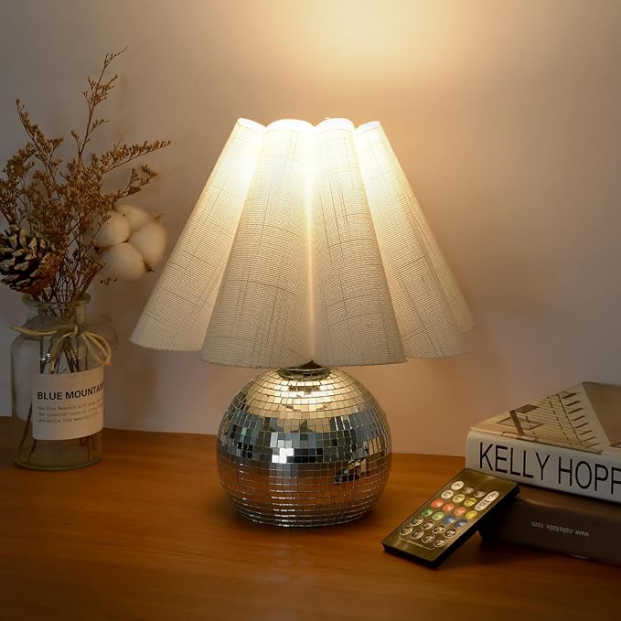 Rechargeable Crodless Small Funky Table Lamp, Battery Operated Remote Control Disco Mini Table Lamps for Bedroom Nightstand, Funky Small Table Lamp for Small Spaces for Kitchen Counter, Bookshelf
