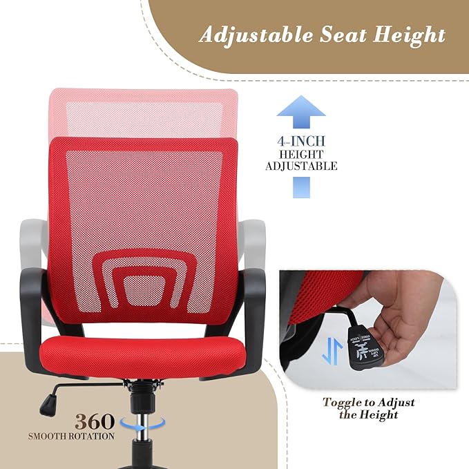 Athena Collection Computer Office Chair Set of 2, Ergonomic Desk Chair with Rolling Wheels, Mesh Back Support and Height Adjustable, Small and Comfy for Home Office, Study, Red