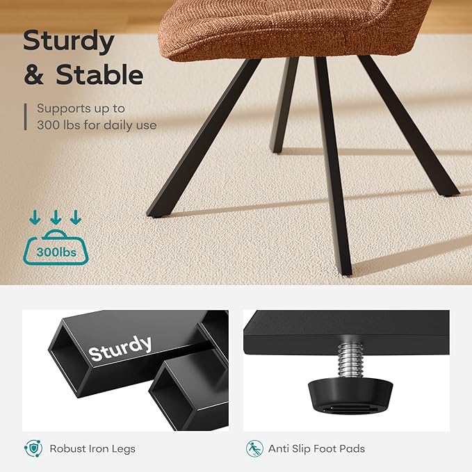 Mid Century Modern Armless Desk Chair No Wheels, Swivel Accent Chair, Velvet Upholstered Swivel Vanity Chair with Back and Metal Legs for Bedroom, Home Office, Caramel Brown