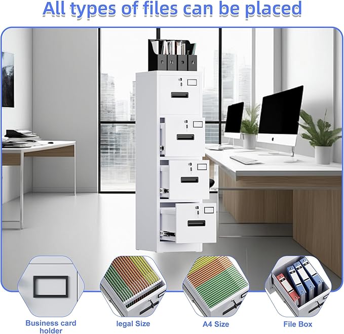 SUXXAN 4 Drawer File Cabinet, Metal Vertical File Storage Cabinet with Lock, Office Home Steel Vertical File Cabinet for A4 Letter/Legal Size, 14.96" W x 17.72" D x 55.2" H, Assembly Required