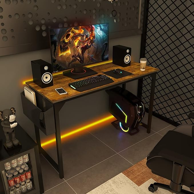 Sweetcrispy Computer Office Desk 48 Inch Kids Student Study Writing Work with Storage Bag & Headphone Hooks Modern Simple Home Bedroom PC Table