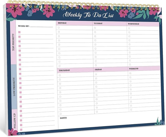 Weekly To Do List Notepad with 52 Undated Sheets（8.5"×11"）- Weekly Desk Planner for Women & Man, Work and Home - Twilight Petals