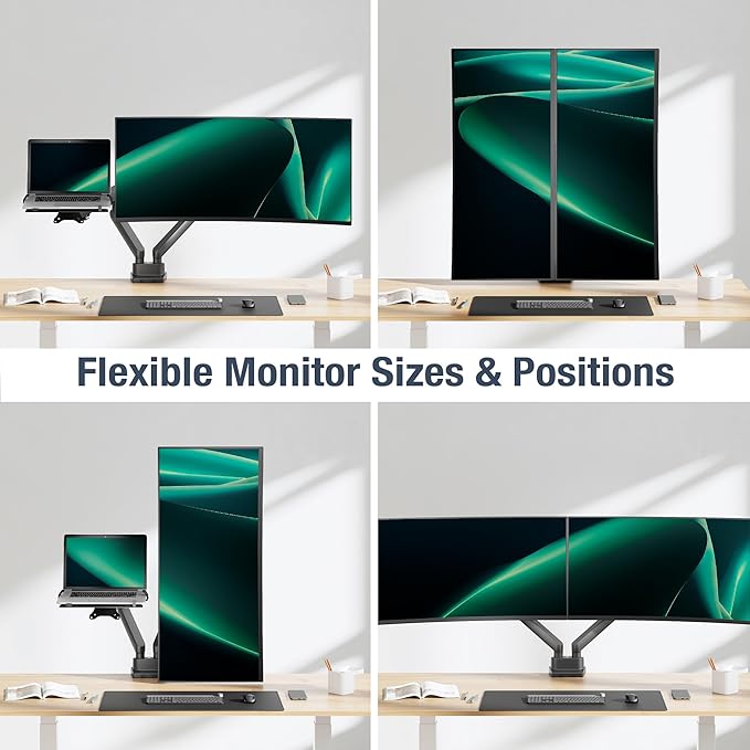 AVLT Laptop and Monitor Arm - Mount 15.6" Notebook and 38" Monitor on 2 Full Motion Adjustable Arms - Organize Your Work Surface with Ergonomic VESA Monitor Mount
