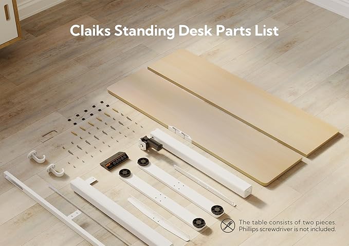 Claiks Electric Height Adjustable Stand Up Desk, 35x20 Inches Sit Stand Desk for Home Office, Nature Top/White Frame