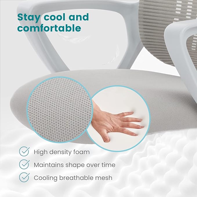 Office Chair, Mid Back Computer Ergonomic Mesh Desk with Larger Seat, Executive Height Adjustable Swivel Task with Lumbar Support and Armrests for Women Adults