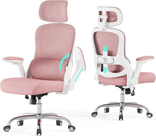 Office Chair Ergonomic Desk Chair, 4000 LBS Home Mesh Office Desk Chairs with Wheels, Computer Chair, Comfortable Gaming Chair with 3D Headrest, High Back Office Chair for Long Hours (Pink)