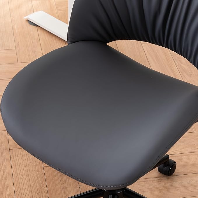 Rowill Armless Office Desk Chair, Ergonomic PU Leather Modern Task Chair with Back Adjustable Height, 360° Swivel Vanity Chairs with Wheels for Small Space, Home Office, Bedroom, Blueberry Purple