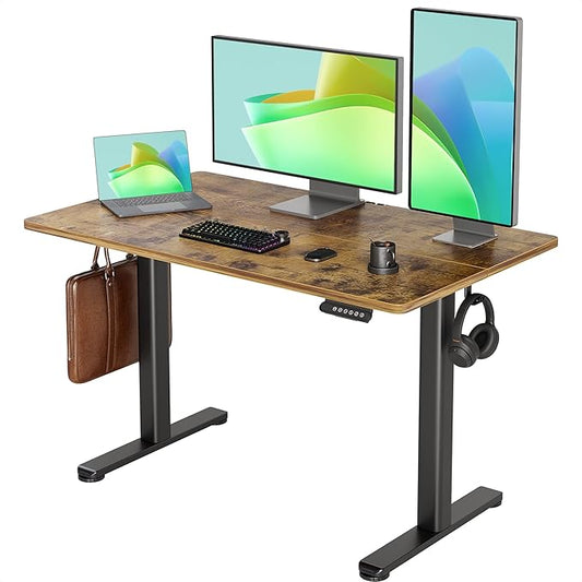 INNOVAR Electric Standing Desk, Adjustable Height Stand up Desks, 48 x 24 Inches Sit Stand up Desk for Home Office Computing, 3-Preset Memory Height Ergonomic Rising Desks, Rustic Brown