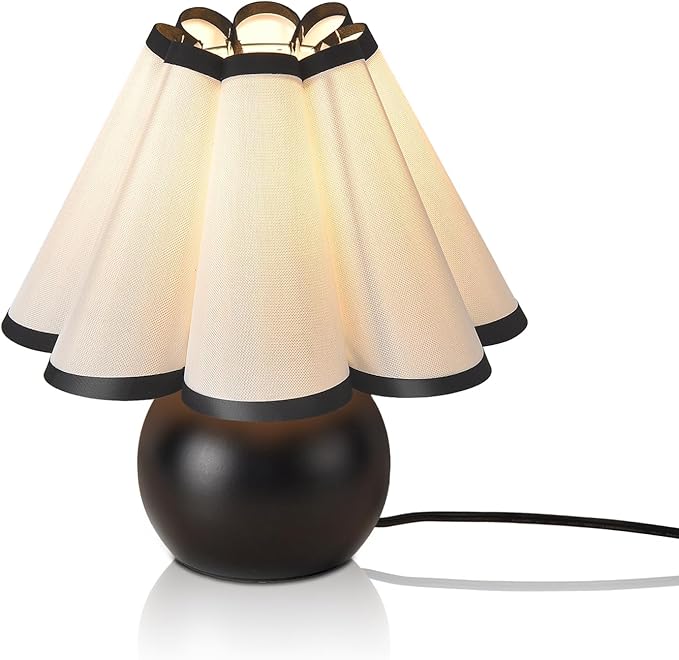 Matte Black Small Touch Control Table Lamp for Bedroom,Black Bedside Lamps for Nightstand,Cute Mini Small Table Lamps for Small Spaces with Scalloped Shade for Kitchen Counter,Bookshelf,Living Room