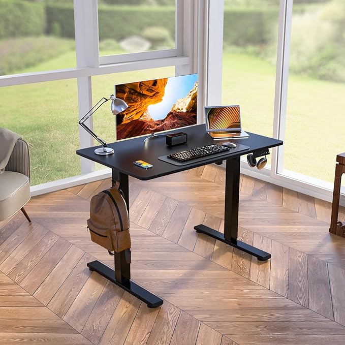 Kingant Standing Desk Height Adjustable Small Electric Stand Up Desks [35 x 20 Inch] - Ergonomic Sit Stand Desk Rising Desks for Home Office Computer Desk Stand Desk Workstation