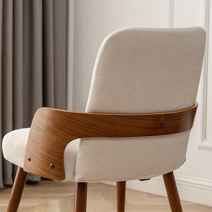 Dining Room Chairs Set of 2,Mid Century Modern Kitchen Chairs,Upholstered Beige Fabric Accent Chairs,Metal Legs Wooden Desk Chairs Armless and No Wheels for Kitchen Dining Living Room