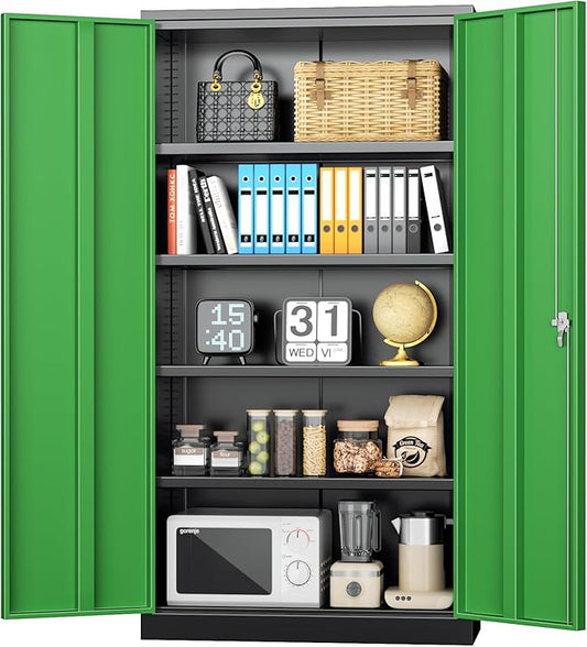 INTERGREAT Metal Storage Cabinet,72" Steel Lockable File Cabinet with Locking Doors and Adjustable Shelves,Locking Tool Cabinets for Office,Home,Garage,Gym,School (Black Green)