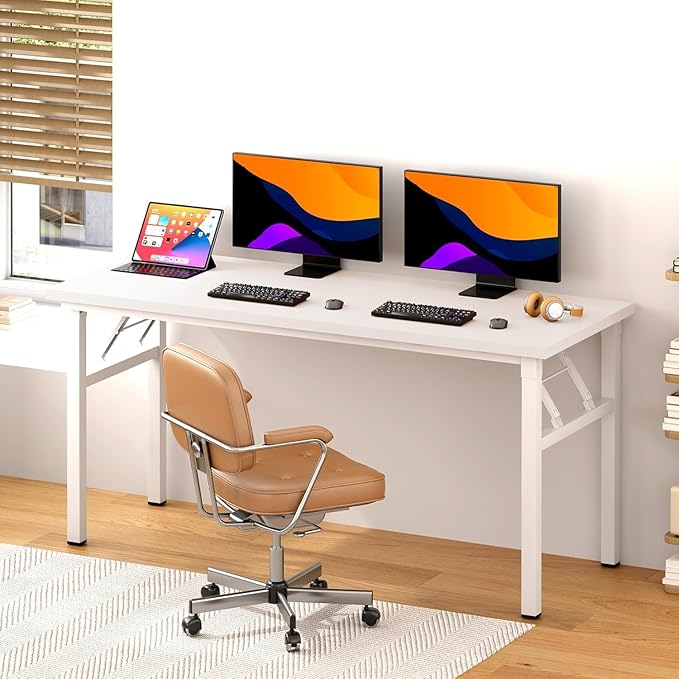 Need Home Office Desk - 62 Inches Large Computer Desk Sturdy Black Table Foldable Desk Gaming Computer Table No Assembly Required AC5DW(157.5 * 60)