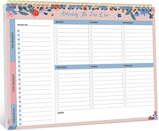Weekly To Do List Notepad with 52 Undated Sheets（8.5"×11"）- Weekly Desk Planner for Women & Man, Work and Home - Spring Blossom