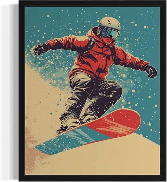 Snowboard Pop Art Poster Print, Vintage Retro Wall Art Decor Paintings Classic Artwork for Bedroom Living Room Decorations. 43 (Snowboard, 24 x 36 inches, Black Frame)