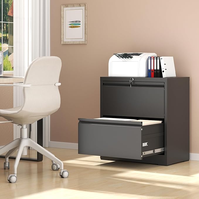 AQY 2 Drawer File Cabinet with Lock,Metal Lateral File Cabinets for Home Office,Steel Wide Filing Organization Storage Cabinets for Hanging Files Letter/Legal/F4/A4 Size,Assembly Required(Black)