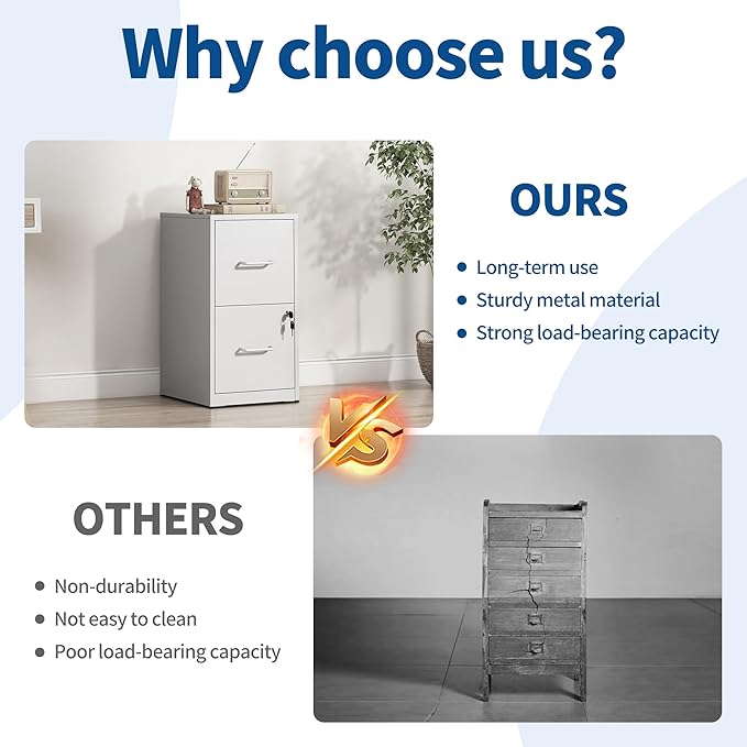 2-Drawer Locking Vertical File Cabinet, Metal Storage Cabinet for Office/Home – Secure Vertical Filing for Letter/Legal/A4/F4 Documents, Easy to Assemble Steel Cabinet