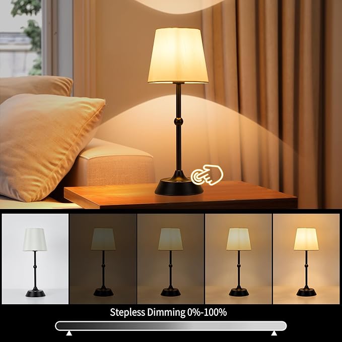 Portable Dimmable Desk Lamp LED Cordless Black Table Lamp Battery Powered Touch Control Table Lamp for Dining RoomBedroom Bar Camping Balcony.(LED Bulb Included)