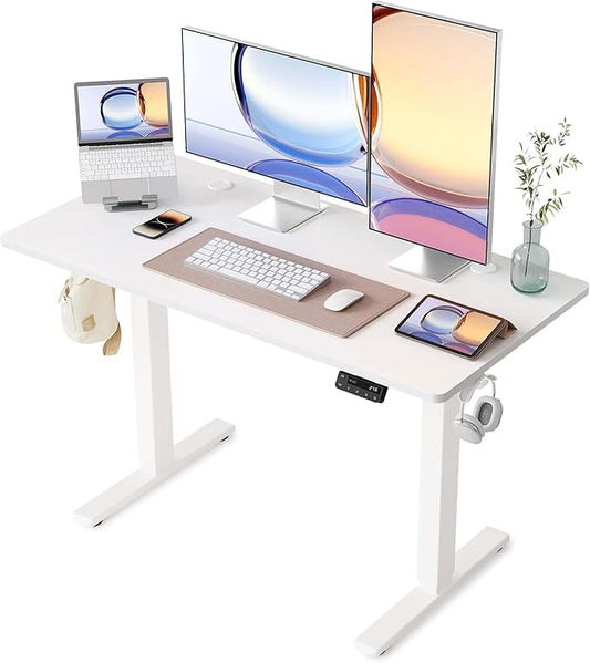 YIHAYO Electric Standing Desk, 48 x 24 Inches Stand Up Desk with Splice Board, Adjustable Height Desk, Computer Desk for Home Office, White Frame/White Top