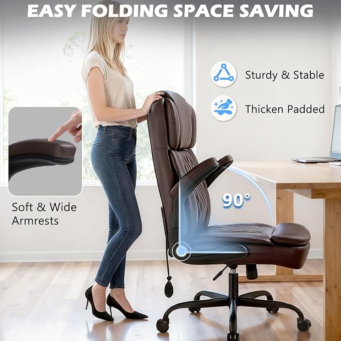 400lbs Executive Office Chair with Flip up Arm,Ergonomic Big and Tall Computer Desk Chairs,Breathable PU Leather Chair with Adjustable Lumbar Support,High Back Ofiice Chair with Pocket Spring Cushion