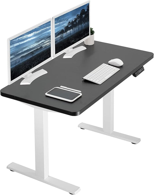 VIVO Electric 43 x 24 in Standing Desk, Memory Height Adjustment, 1B Series, One-Piece Black Top, White Frame, DESK-KIT-1W4B