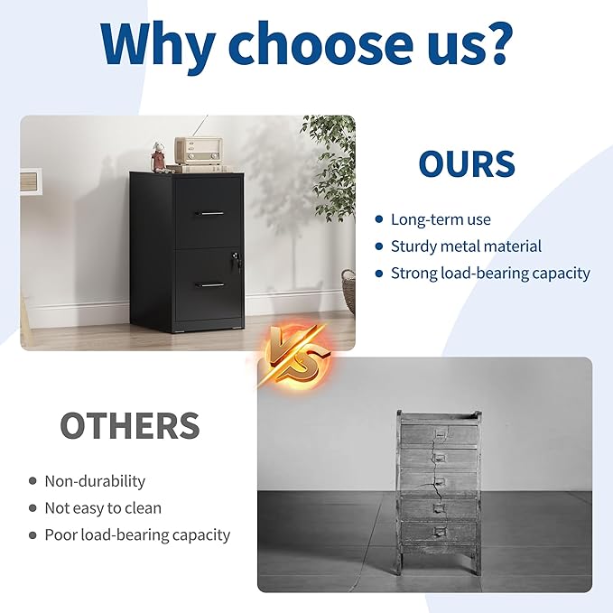 2-Drawer Locking Vertical File Cabinet, Metal Storage Cabinet for Office/Home – Secure Vertical Filing for Letter/Legal/A4/F4 Documents, Easy to Assemble Steel Cabinet