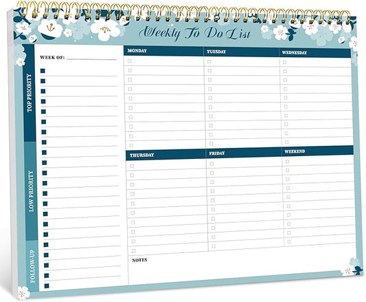 Weekly To Do List Notepad with 52 Undated Sheets（8.5"×11"）- Weekly Desk Planner for Women & Man, Work and Home - Blue Breeze