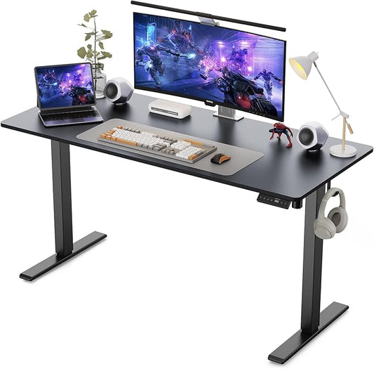 55x24 Inches Height Adjustable Electric Standing Desk with 2 Hooks for Home Office, Ergonomic Sit Stand up Desk with Splice Board, Black