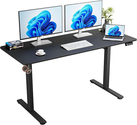 ERGOMAKER Electric Standing Desk, 55" x 23.6" Height Adjustable Sit Stand Desk with Splice Board for Home Office, Computer Table Memory Preset (Black Frame, Black Desktop)