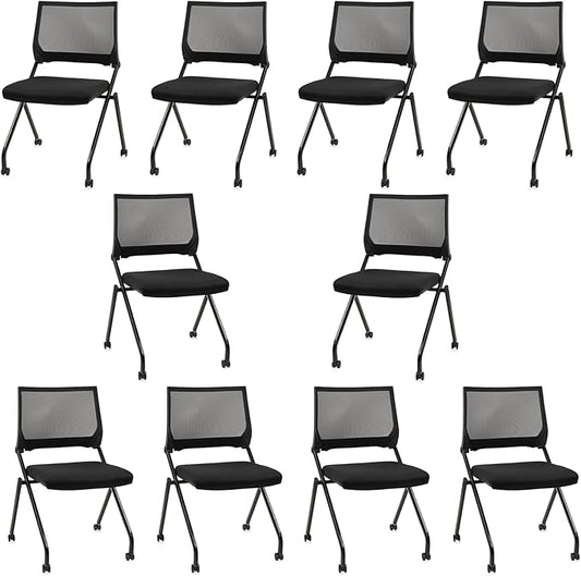 CLATINA Stackable & Foldable Waiting Room Chairs, Conference Room Chairs with Wheels & Lumbar Support, Ergonomic Mesh Bouncing Back Folding Chair for Office Meeting Schools Training, Black, 10PK
