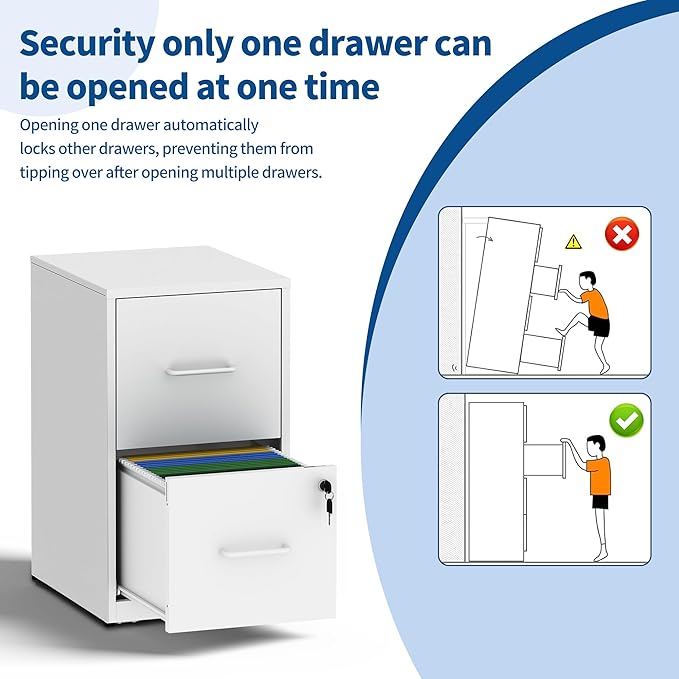 2-Drawer Locking Vertical File Cabinet, Metal Storage Cabinet for Office/Home – Secure Vertical Filing for Letter/Legal/A4/F4 Documents, Easy to Assemble Steel Cabinet