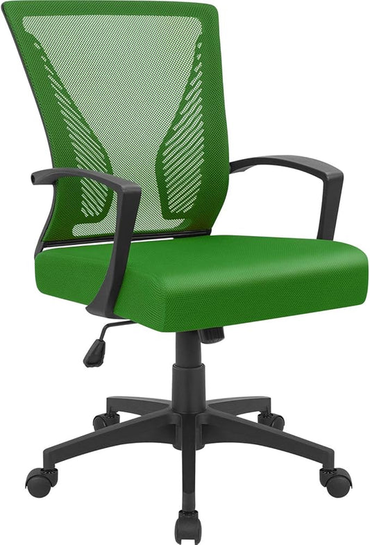 Furmax Office Chair Ergonomic Computer Desk Mesh Chair Mid Back Swivel Lumbar Support with Armrest (1, Green)