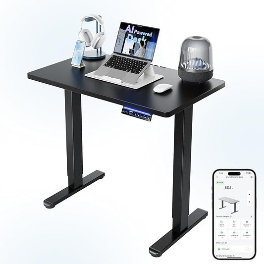 HUANUO One-Piece AI-Powered Electric Standing Desk, Smart APP, Work with Alexa & Google, Adjustable Height, 6 Memory Settings, Sedentary Reminder, Ergonomic Sit-Stand Desk, 32-inch, Black