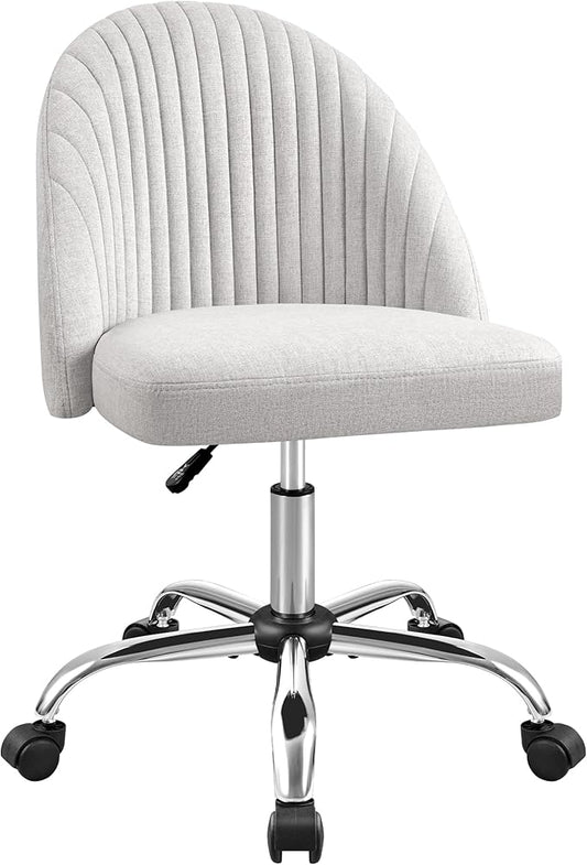 Furniwell Office Chair Armless Cute Desk Chair Modern Adjustable Swivel Padded Fabric Vanity Task Computer Chair Home Office Desk Chairs with Wheels (Grey)
