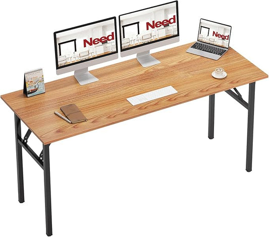 Need Home Office Desk - 62 Inches Large Computer Desk Sturdy Black Table Foldable Desk Gaming Computer Table No Assembly Required Teak AC5BB(157.5 * 60)