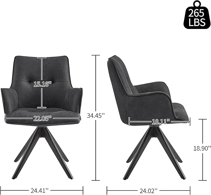 Art Leon Accent Chair Set of 2 - Mid Century Modern Desk Chair No Wheels, Faux Leather Upholstered Office Chair with Black Oak Wood Legs for Small Space Living Room Bedroom, Black