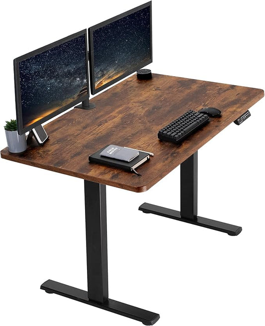 VIVO Electric 48 x 30 in Rustic Standing Desk, Memory Height Adjustment, 1B Series, One-Piece Vintage Brown Top, Black Frame, DESK-KIT-1B5N