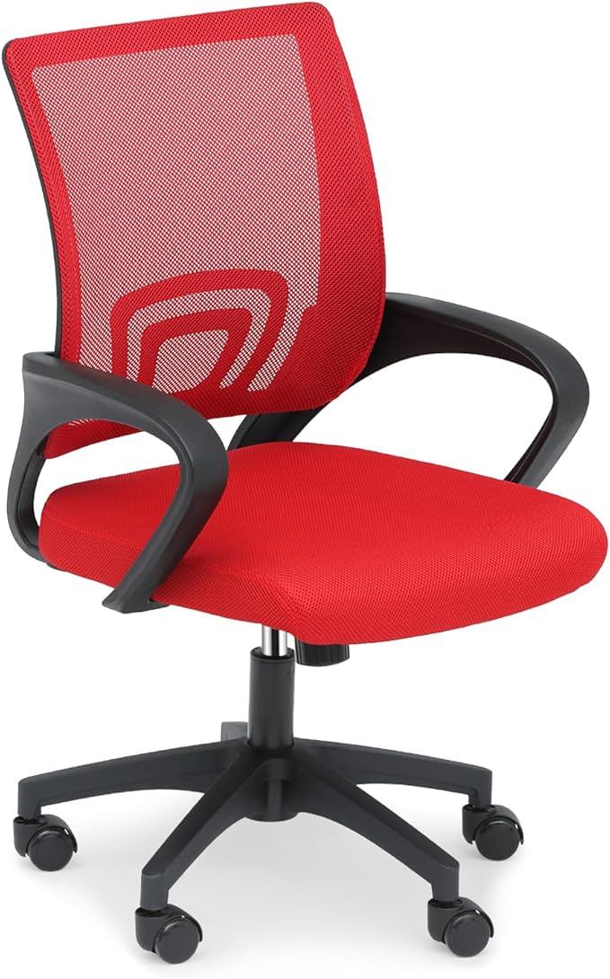 Athena Collection Computer Office Chair, Ergonomic Desk Chair with Rolling Wheels, Mesh Back Support and Height Adjustable, Small and Comfy for Home Office, Study, Red