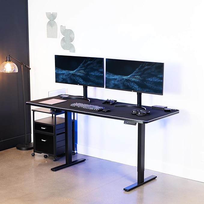 VIVO Electric 71 x 30 in Standing Desk with Full-Size RGB Mouse Pad, Memory Height Adjustment, 1B Series, Black Top Black Frame, DESK-KIT-1B7BP